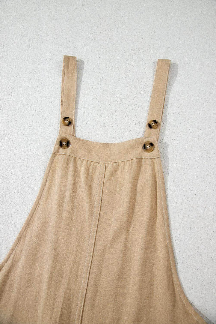 Parchment Side Buttons Sleeveless Overall Mini Dress - Fashion Queen -  15