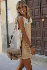 Load image into Gallery viewer, Parchment Side Buttons Sleeveless Overall Mini Dress - Fashion Queen -  3
