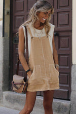 Load image into Gallery viewer, Parchment Side Buttons Sleeveless Overall Mini Dress - Fashion Queen -  4
