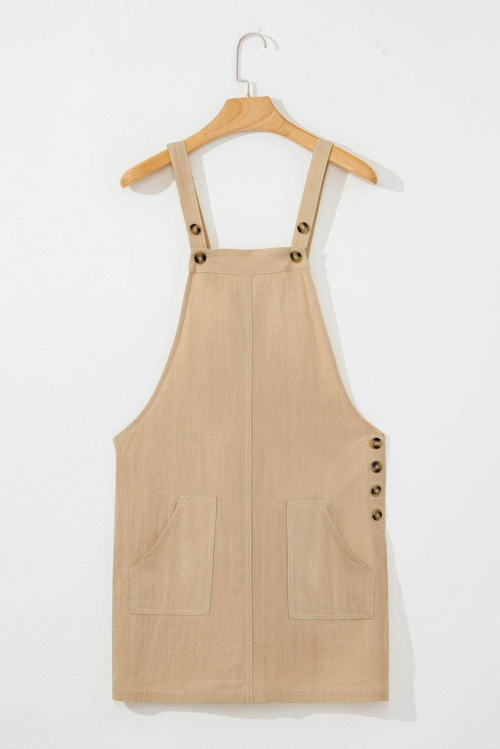 Parchment Side Buttons Sleeveless Overall Mini Dress - Fashion Queen -  9