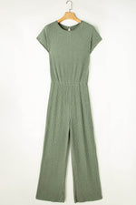 Load image into Gallery viewer, Parchment Solid Color Ribbed Short Sleeve Wide Leg Jumpsuit - Fashion Queen -  22
