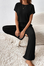 Load image into Gallery viewer, Parchment Solid Color Ribbed Short Sleeve Wide Leg Jumpsuit - Fashion Queen -  29
