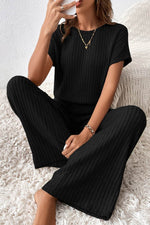 Load image into Gallery viewer, Parchment Solid Color Ribbed Short Sleeve Wide Leg Jumpsuit - Fashion Queen -  7
