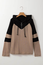 Load image into Gallery viewer, Parchment Textured Colorblock Long Sleeve Quarter Zip Drawstring Hooded Top - Fashion Queen -  7
