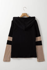 Load image into Gallery viewer, Parchment Textured Colorblock Long Sleeve Quarter Zip Drawstring Hooded Top - Fashion Queen -  8
