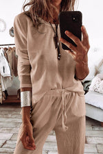 Load image into Gallery viewer, Parchment Textured Long Sleeve T Shirt and Pants Lounge Set - Fashion Queen -  2
