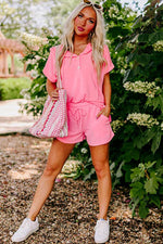 Load image into Gallery viewer, Peach Blossom Hooded Short Sleeve Henley Top and Shorts Set - Fashion Queen -  3
