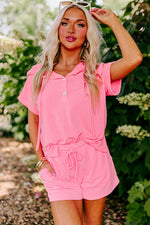 Load image into Gallery viewer, Peach Blossom Hooded Short Sleeve Henley Top and Shorts Set - Fashion Queen -  4
