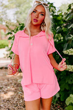 Load image into Gallery viewer, Peach Blossom Hooded Short Sleeve Henley Top and Shorts Set - Fashion Queen -  5
