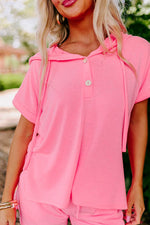 Load image into Gallery viewer, Peach Blossom Hooded Short Sleeve Henley Top and Shorts Set - Fashion Queen -  6
