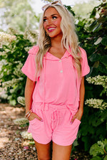 Load image into Gallery viewer, Peach Blossom Hooded Short Sleeve Henley Top and Shorts Set - Fashion Queen -  7
