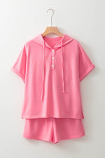 Load image into Gallery viewer, Peach Blossom Hooded Short Sleeve Henley Top and Shorts Set - Fashion Queen -  9
