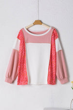 Load image into Gallery viewer, Peach Blossom Leopard Colorblock Patchwork Exposed Seam Top - Fashion Queen -  2
