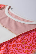 Load image into Gallery viewer, Peach Blossom Leopard Colorblock Patchwork Exposed Seam Top - Fashion Queen -  4
