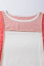 Load image into Gallery viewer, Peach Blossom Leopard Colorblock Patchwork Exposed Seam Top - Fashion Queen -  8
