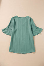 Load image into Gallery viewer, Peach Blossom Ruffled Half Sleeve V Neck Textured Top - Fashion Queen -  18
