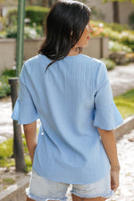 Load image into Gallery viewer, Peach Blossom Ruffled Half Sleeve V Neck Textured Top - Fashion Queen -  8
