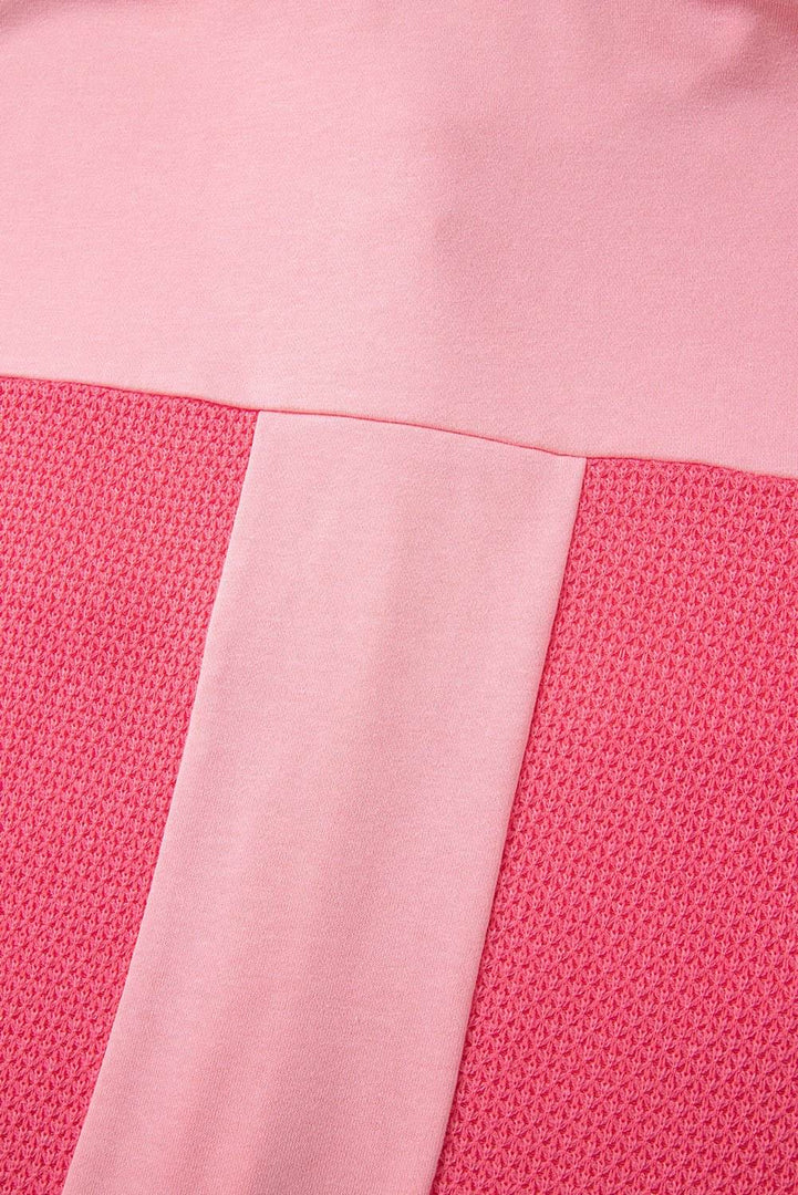 Peach Blossom Two Tone Contrast Waffle Knit Buttoned Loose Shacket - Fashion Queen -  12