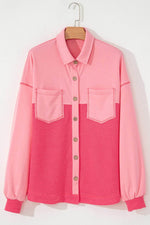 Load image into Gallery viewer, Peach Blossom Two Tone Contrast Waffle Knit Buttoned Loose Shacket - Fashion Queen -  4
