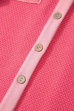 Load image into Gallery viewer, Peach Blossom Two Tone Contrast Waffle Knit Buttoned Loose Shacket - Fashion Queen -  8
