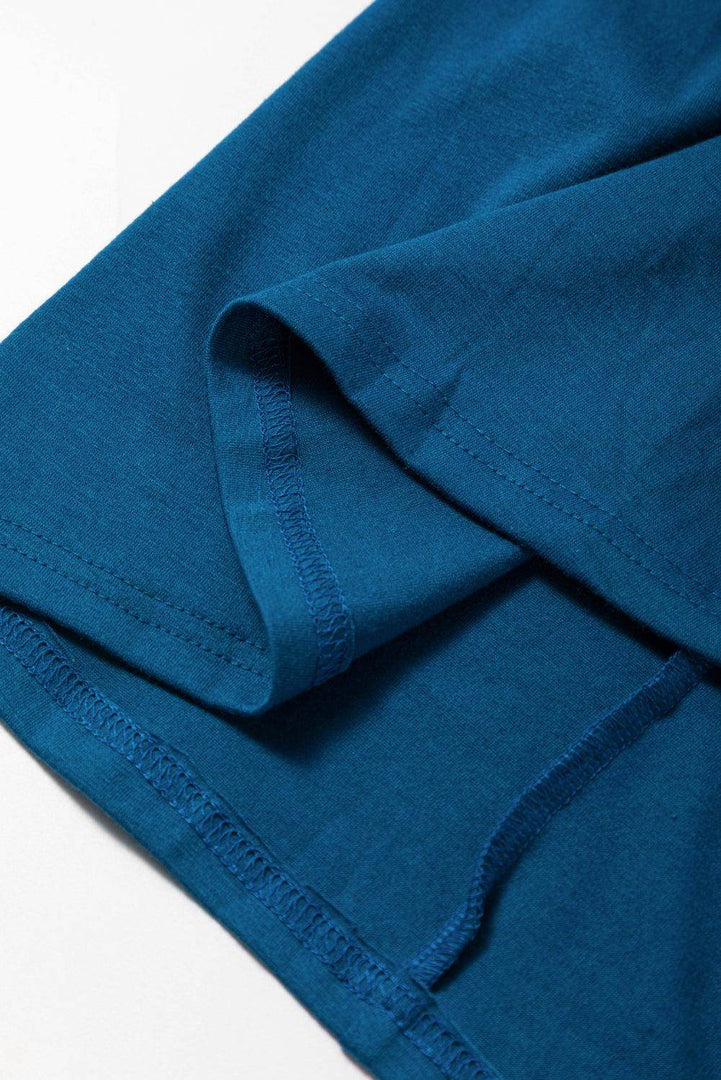 Peacock Blue Short Sleeve Shirred High Waist V Neck Maxi Dress - Fashion Queen -  11