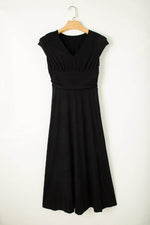 Load image into Gallery viewer, Peacock Blue Short Sleeve Shirred High Waist V Neck Maxi Dress - Fashion Queen -  12
