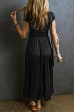 Load image into Gallery viewer, Peacock Blue Short Sleeve Shirred High Waist V Neck Maxi Dress - Fashion Queen -  5
