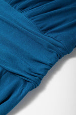 Load image into Gallery viewer, Peacock Blue Short Sleeve Shirred High Waist V Neck Maxi Dress - Fashion Queen -  9

