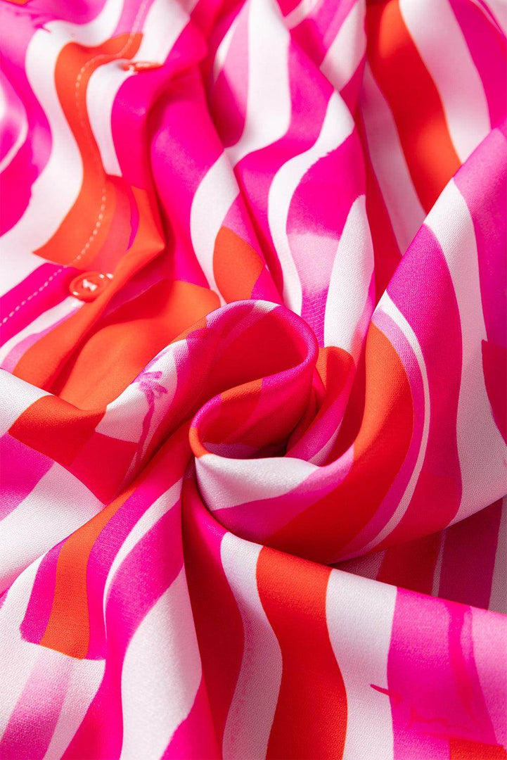 Pink Abstract Print Batwing Sleeve Casual Shirt - Fashion Queen -  11
