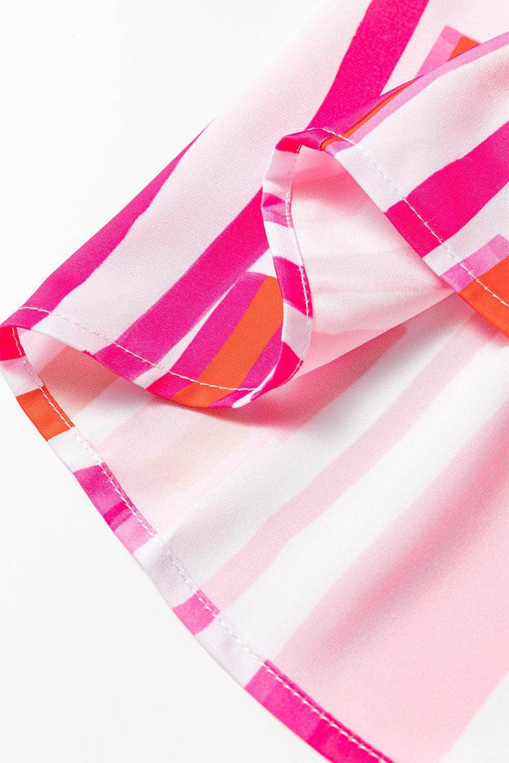 Pink Abstract Print Batwing Sleeve Casual Shirt - Fashion Queen -  7