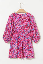 Load image into Gallery viewer, Pink Abstract Print Puff Sleeve V Neck High Waist Romper - Fashion Queen -  13

