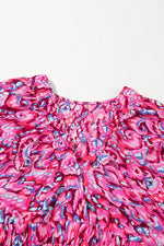 Load image into Gallery viewer, Pink Abstract Print Puff Sleeve V Neck High Waist Romper - Fashion Queen -  14
