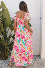 Load image into Gallery viewer, Pink Abstract Print Ruffled Sleeve Smocked Bust Maxi Dress - Fashion Queen -  2
