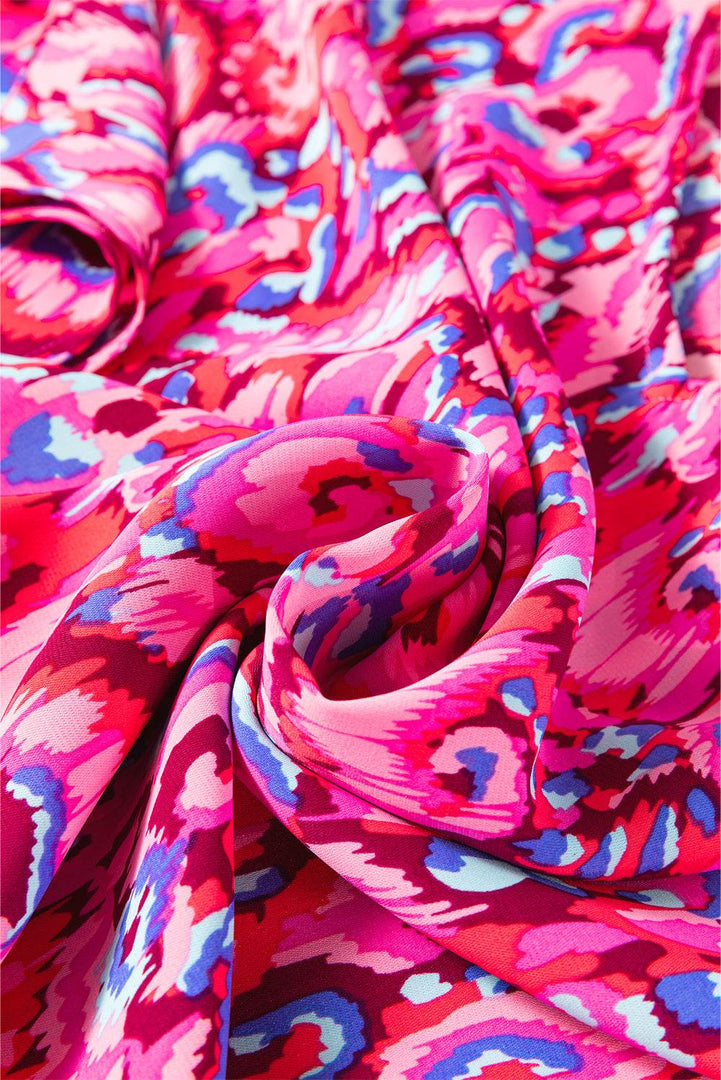 Pink Abstract Print V Neck Half Sleeve Loose Fit Tunic Blouse - Fashion Queen -  10