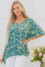 Load image into Gallery viewer, Pink Abstract Print V Neck Half Sleeve Loose Fit Tunic Blouse - Fashion Queen -  13
