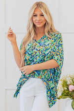 Load image into Gallery viewer, Pink Abstract Print V Neck Half Sleeve Loose Fit Tunic Blouse - Fashion Queen -  14
