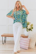Load image into Gallery viewer, Pink Abstract Print V Neck Half Sleeve Loose Fit Tunic Blouse - Fashion Queen -  16
