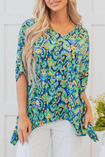 Load image into Gallery viewer, Pink Abstract Print V Neck Half Sleeve Loose Fit Tunic Blouse - Fashion Queen -  17
