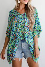 Load image into Gallery viewer, Pink Abstract Print V Neck Half Sleeve Loose Fit Tunic Blouse - Fashion Queen -  18
