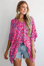 Load image into Gallery viewer, Pink Abstract Print V Neck Half Sleeve Loose Fit Tunic Blouse - Fashion Queen -  2
