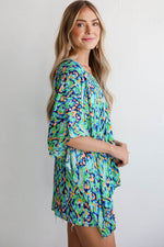Load image into Gallery viewer, Pink Abstract Print V Neck Half Sleeve Loose Fit Tunic Blouse - Fashion Queen -  20
