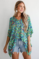 Load image into Gallery viewer, Pink Abstract Print V Neck Half Sleeve Loose Fit Tunic Blouse - Fashion Queen -  21
