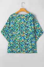 Load image into Gallery viewer, Pink Abstract Print V Neck Half Sleeve Loose Fit Tunic Blouse - Fashion Queen -  23
