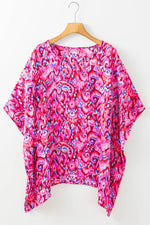 Load image into Gallery viewer, Pink Abstract Print V Neck Half Sleeve Loose Fit Tunic Blouse - Fashion Queen -  3
