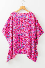 Load image into Gallery viewer, Pink Abstract Print V Neck Half Sleeve Loose Fit Tunic Blouse - Fashion Queen -  7
