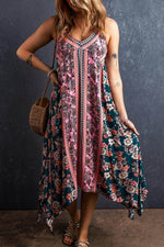Load image into Gallery viewer, Pink Bohemian Floral Patchwork Print Long Sundress - Fashion Queen -  1
