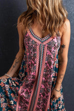 Load image into Gallery viewer, Pink Bohemian Floral Patchwork Print Long Sundress - Fashion Queen -  4
