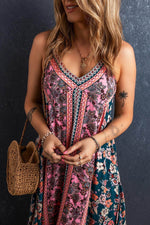 Load image into Gallery viewer, Pink Bohemian Floral Patchwork Print Long Sundress - Fashion Queen -  6
