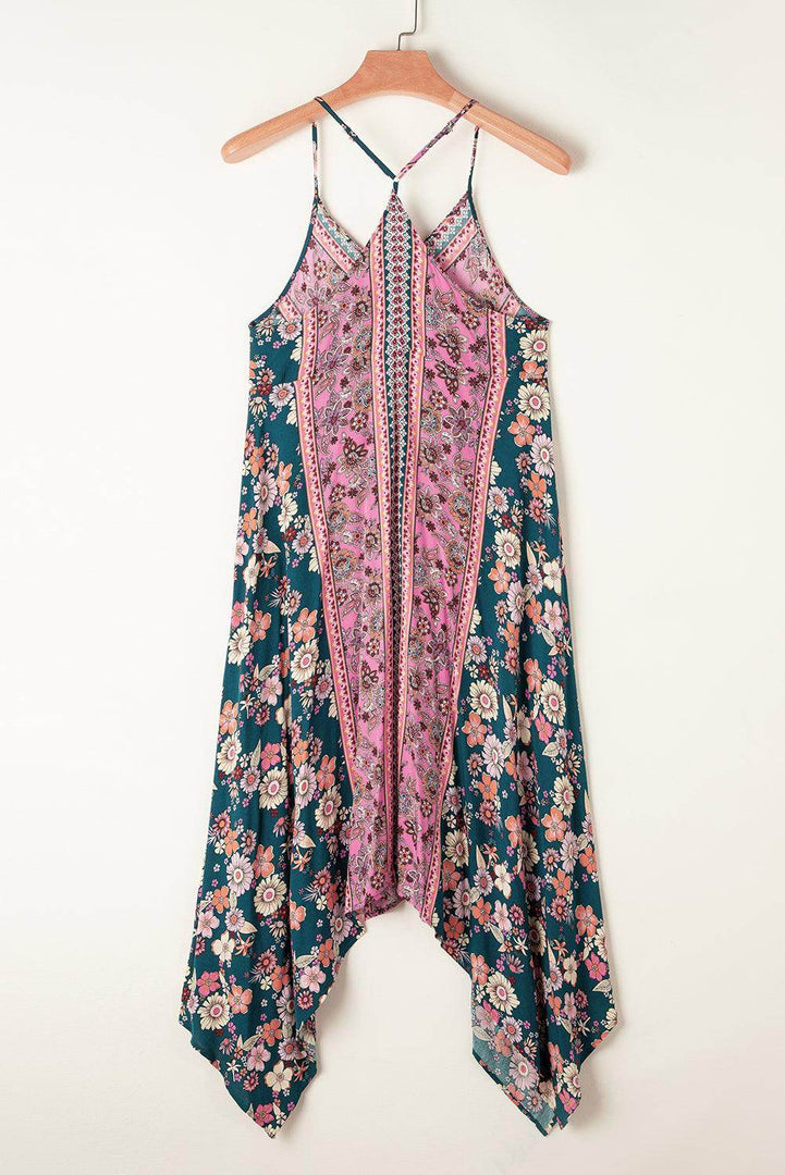 Pink Bohemian Floral Patchwork Print Long Sundress - Fashion Queen -  7
