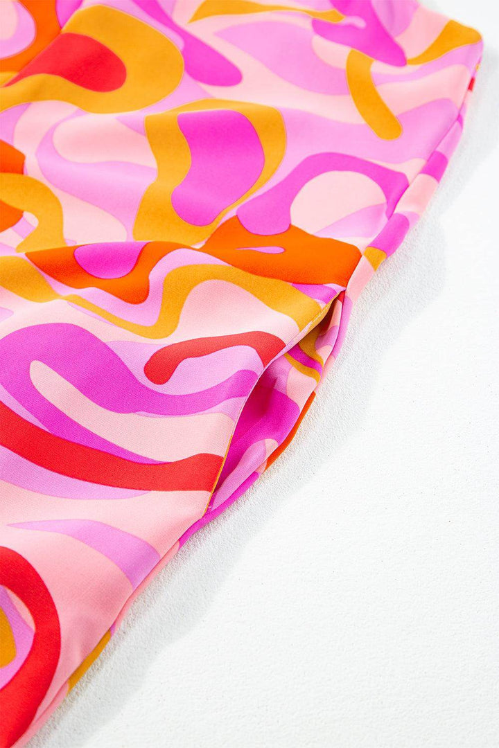 Pink Boho Abstract Print V Neck Wide Leg Jumpsuit - Fashion Queen -  9